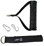 Pair of LiftBro black fitness handles for exercise machines and resistance bands. Includes carrying bag and carabiners