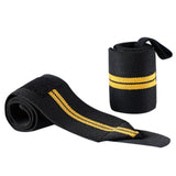 Black and yellow LiftBro weightlifting wrist wraps. Durable, double knit, nylon. 3.10 Inches wide