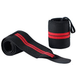 Black and red LiftBro weightlifting wrist wraps. Durable, double knit, nylon. 3.10 Inches wide